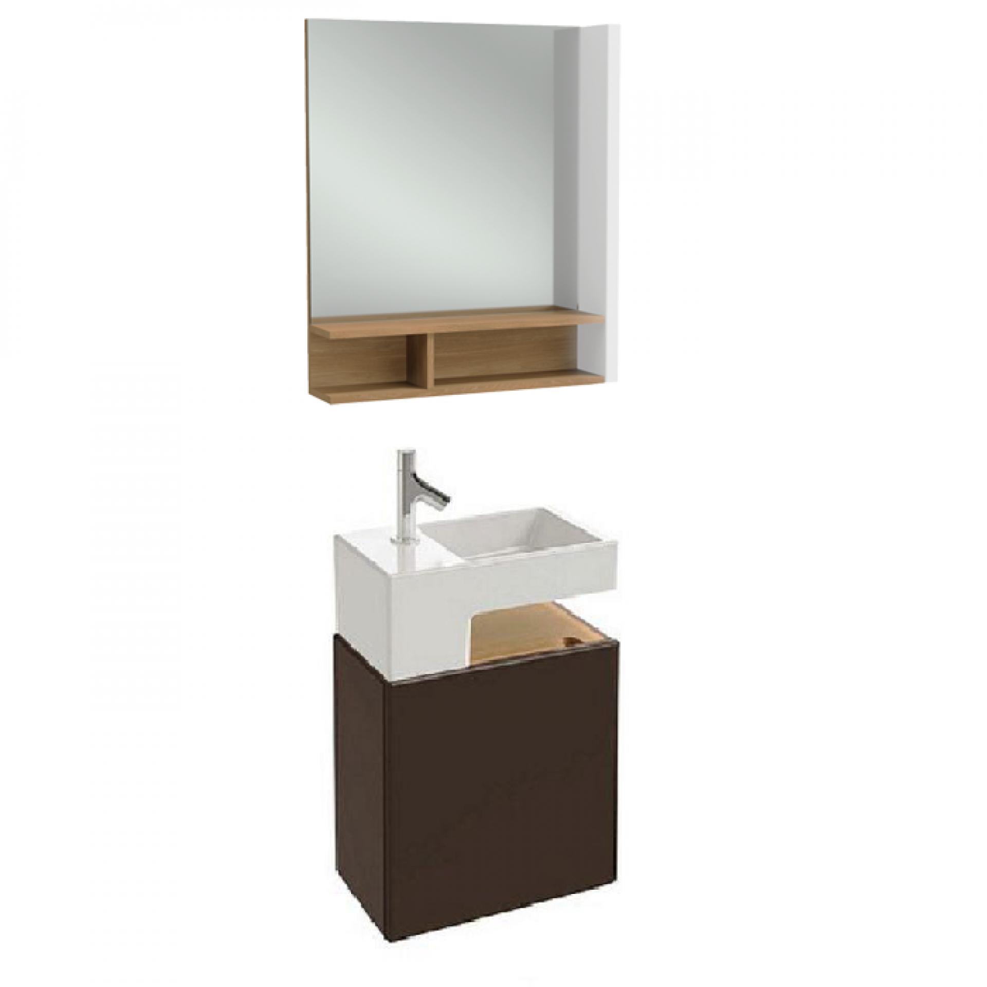 Комплект мебели 50 см Jacob Delafon Terrace с раковиной EGA012-00, тумбой EB1178-N23, зеркалом EB1180D-NF, ледяной коричневый лак