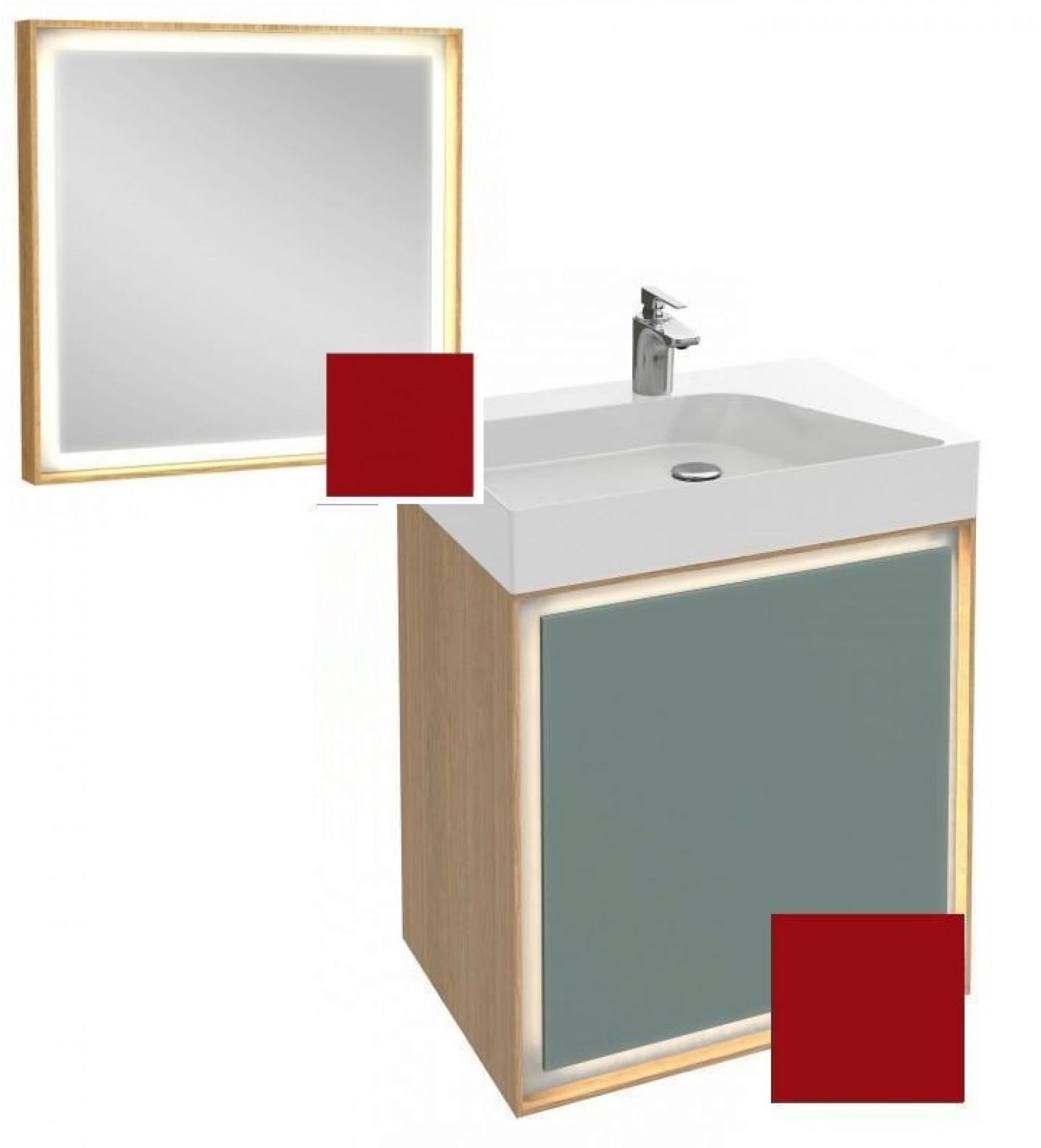 Комплект мебели 65 см Jacob Delafon Rythmik Pure с раковиной EVN112-00, тумбой EB1770-M69, зеркалом EB1772-M69, матовый тёмно-красный